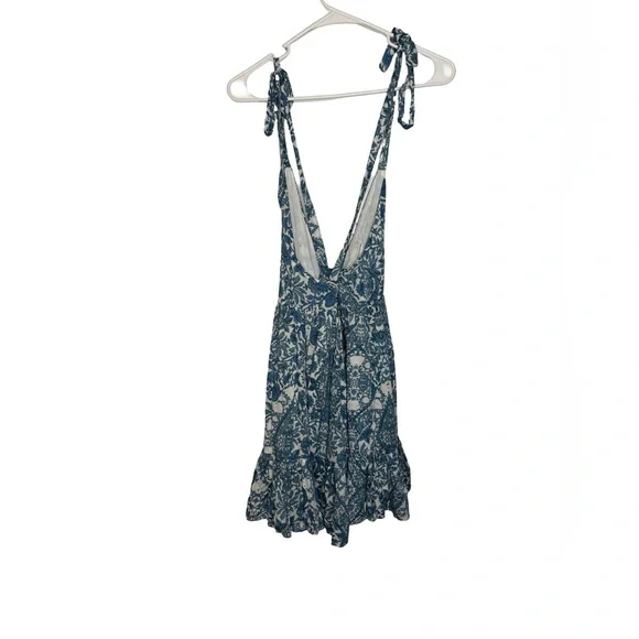 ✨🌿‎ Olivaceous Blue Floral Tie-Strap Mini Dress NWT Size Small 🌿 ✨ - Picture 4 of 5